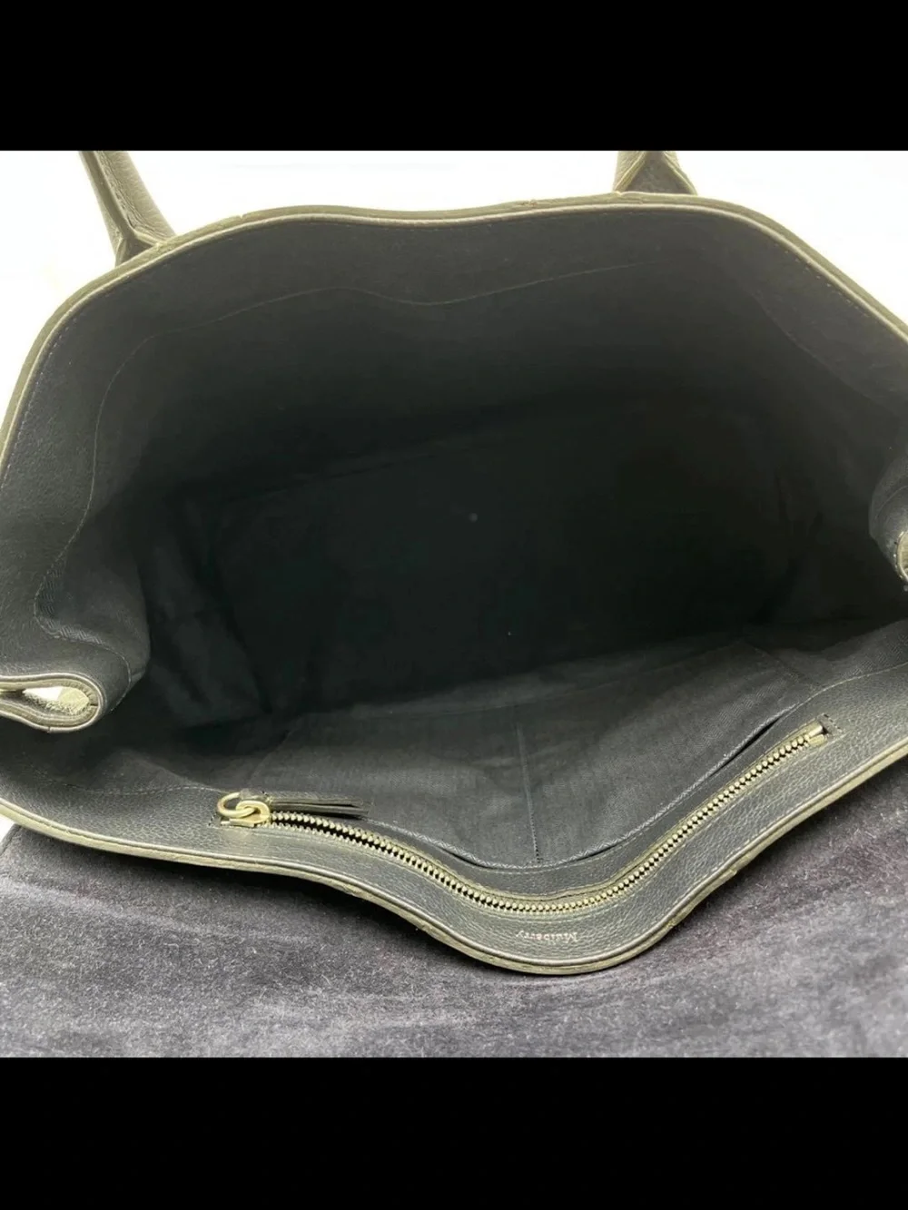 Mulberry Navy Leather Tote with Cream and Olive Center Stripe